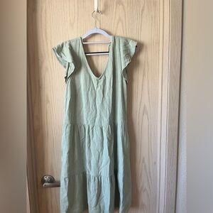 Elegant Pale Green V Neck Women's Dress